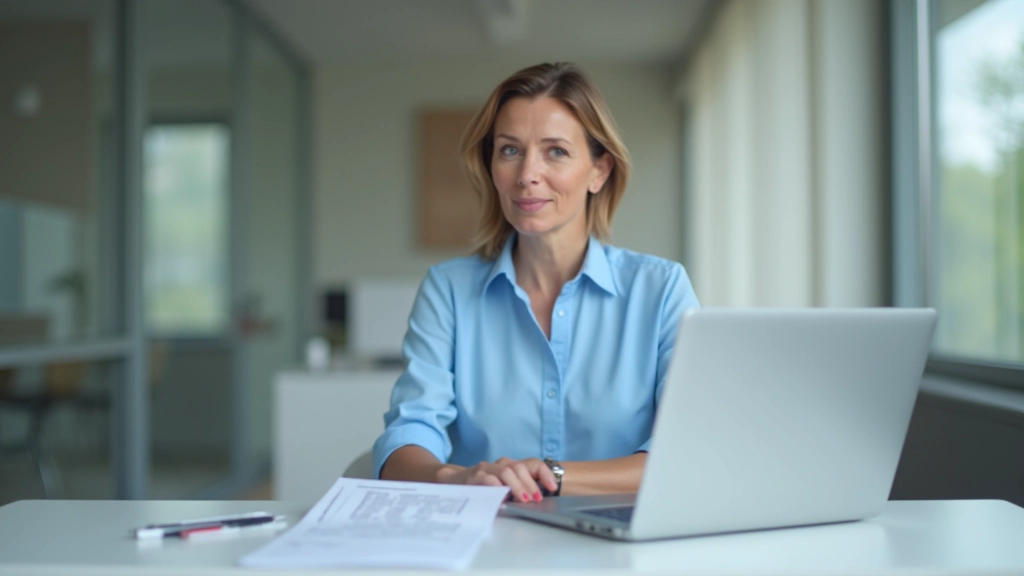 Person mit Laptop und Dokumenten, analysiert Finanzinformationen